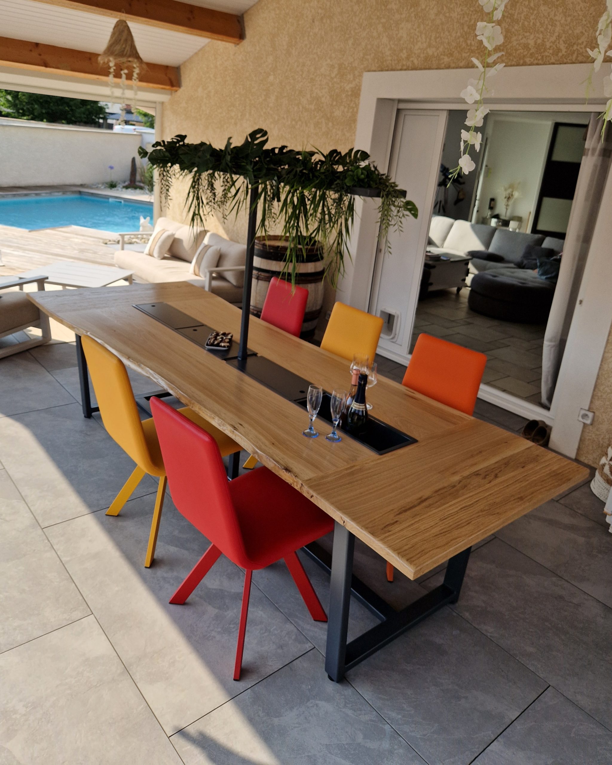 table à m,ager exterieur 10 personnes bois pied metal bac glaçon