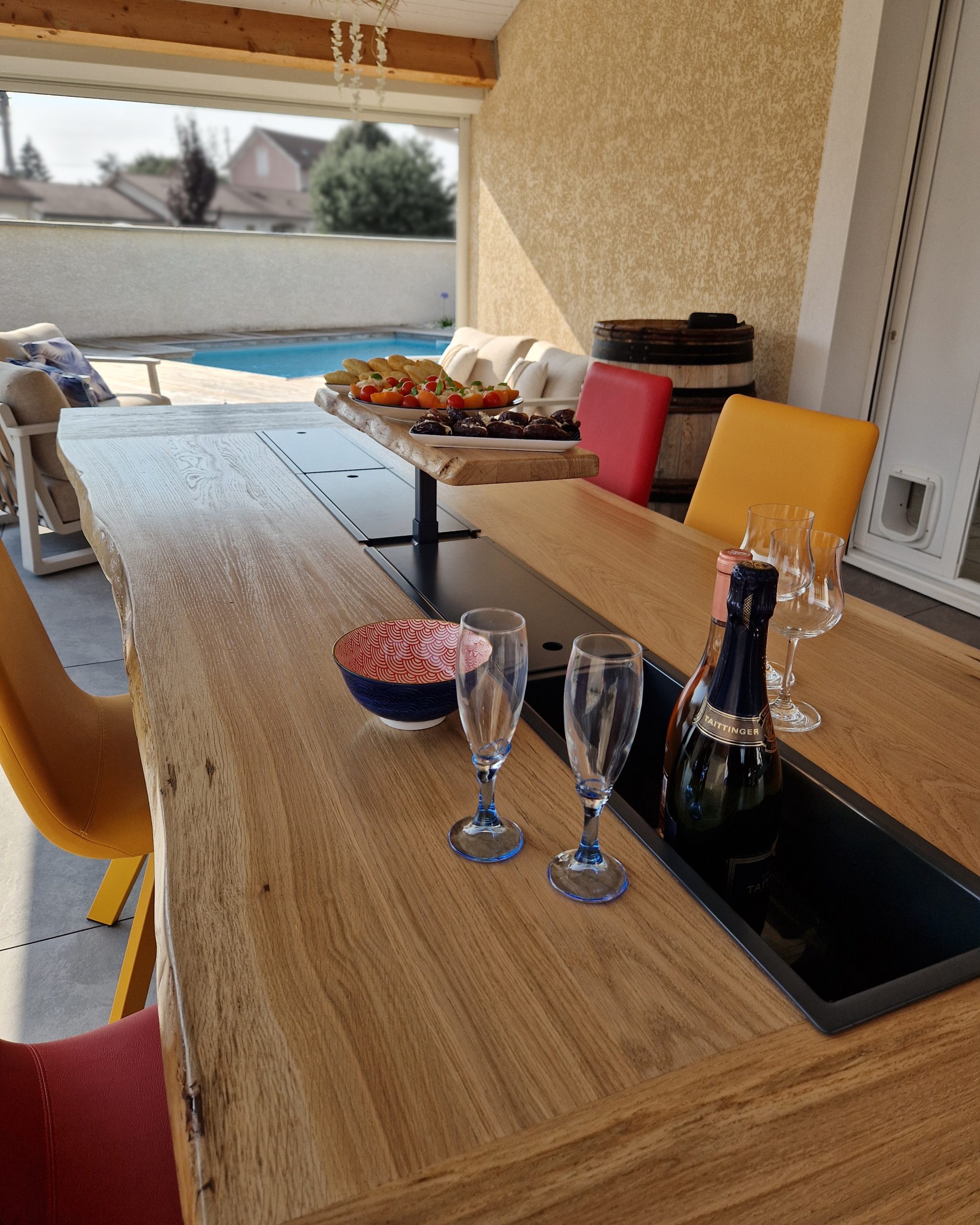 table à manger exterieur plateau bois planche apéro terrasse